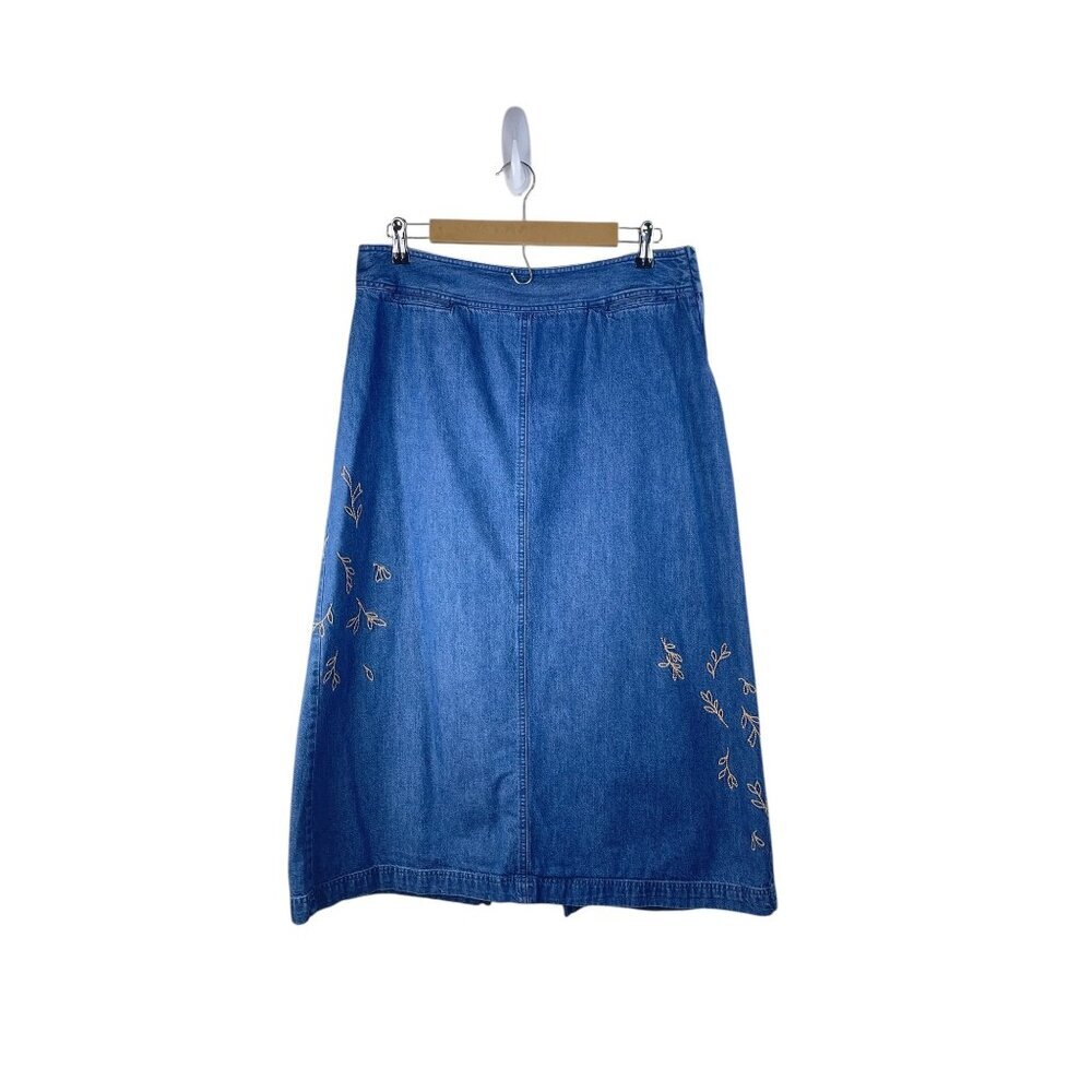 Vintage  Denim A-Line Skirt With Embroidered Maxi Plus 14